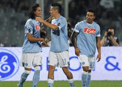 Cavani, Hamsik e Lavezzi. Foto www.imagephotoagency.it -