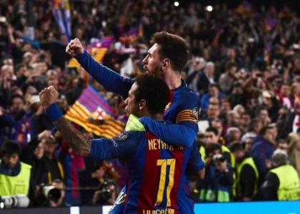 L'esultanza di Neymar e Messi - Foto www.imagephotoagency.it
