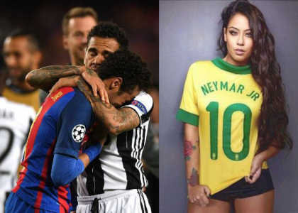 Neynar in lacrime tra le braccia di Alves dopo lo 0-0 con la Juve e sue sorella Rafaella -