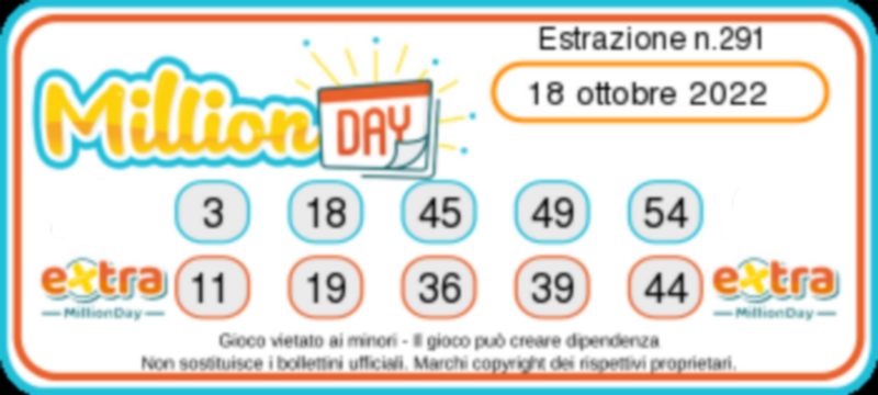 MillionDay - Estrazione Numeri  Vincenti  Mrcoledi 19 Ottobre   2022