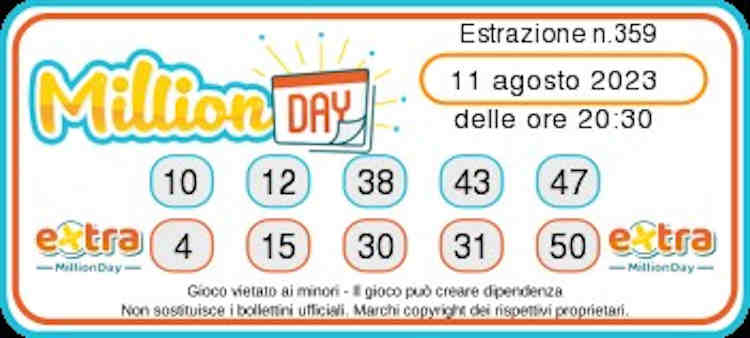 MILLIONDAY   Estrazione oggi Venerdi 11 Agosto  2023