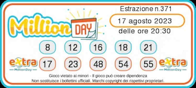 MILLIONDAY ESTRAZIONE GIOVEDI 17 AGOSTO 2023