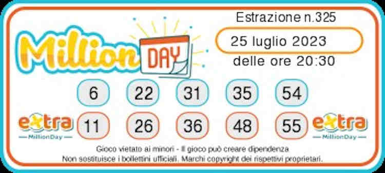 MILLIONDAY  - Estrazione oggi Martedi 25  Luglio 2023