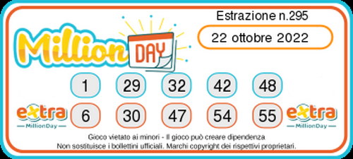 MillionDay - Estrazione Numeri  Vincenti  Sabato 22 Ottobre   2022