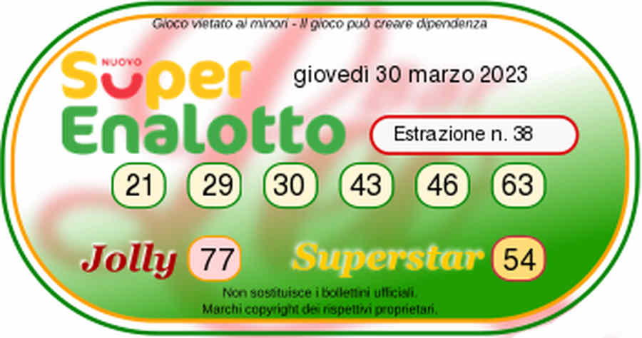 Superenalotto - Estrazione 30 Marzo 2023  - numeri vincenti e quote