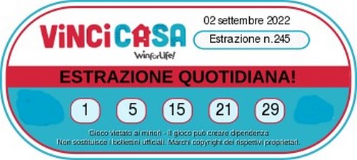 VinciCasa -  Estrazione Venerdì 2 Settembre 2022