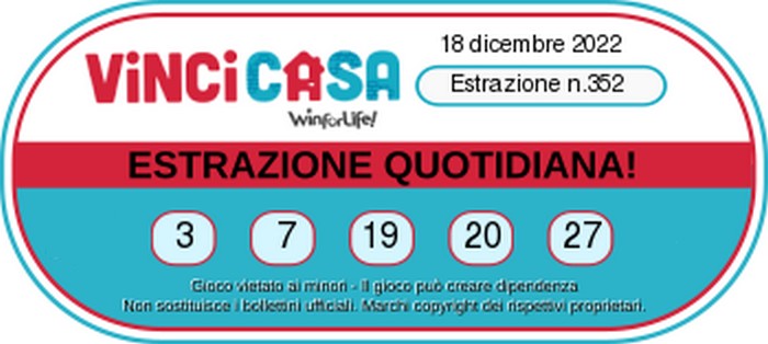VinciCasa - Estrazione  Domenica18  Dicembre  2022
