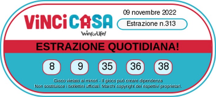 VinciCasa - Estrazione Numeri Vincenti   Mercoledi 9  Novembre 2022