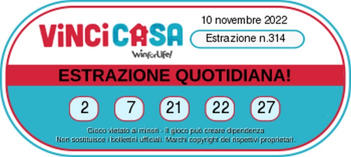 VinciCasa - Estrazione Numeri Vincenti   Giovedi 10   Novembre 2022