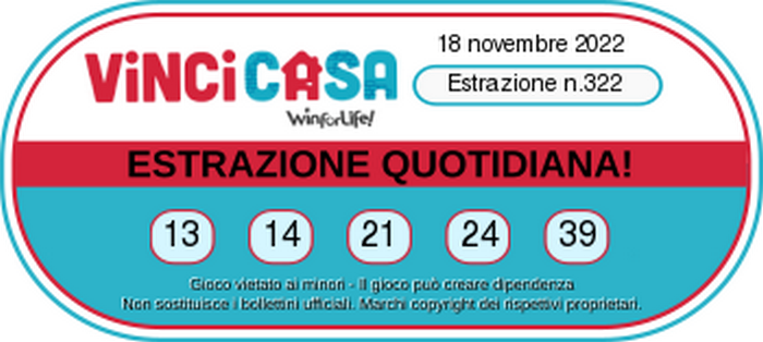 VinciCasa - Estrazione   Venerdi 18   Novembre 2022