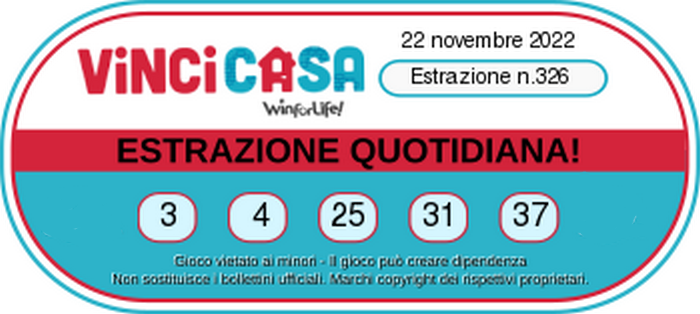 VinciCasa - Estrazione   Martedi 22 Novembre 2022