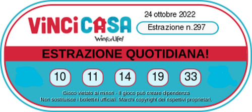 VinciCasa - Estrazione Numeri Vincenti Lunedi 24  Ottobre 2022
