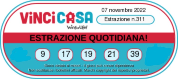 VinciCasa - Estrazione Numeri Vincenti   Lunedi 7 Novembre 2022