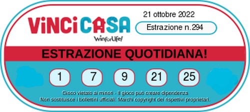 VinciCasa - Estrazione Numeri Vincenti Venerdi 21  Ottobre 2022