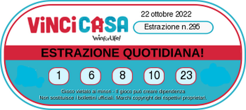 VinciCasa - Estrazione Numeri Vincenti Sabato 22  Ottobre 2022