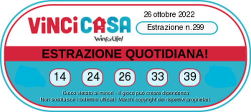 VinciCasa - Estrazione Numeri Vincenti Mercoledi 26  Ottobre 2022