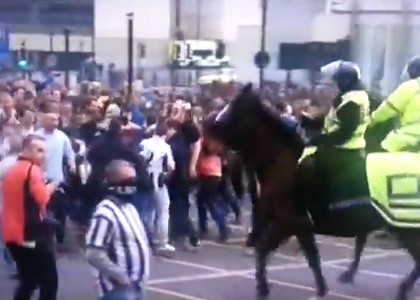 Newcastle, tifoso sferra un pugno al cavallo. Video