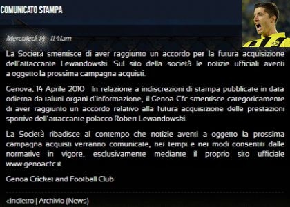 Genoa, rimpianto Lewandowski: nel 2010 sfumò l'affare