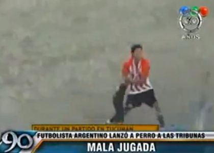 Follia in Argentina: calciatore lancia cane per aria