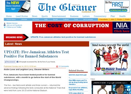 The Gleaner: 5 atleti giamaicani positivi al doping
