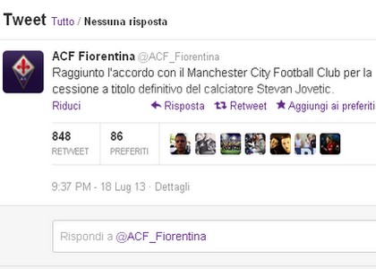 Fiorentina, ufficiale: Jovetic al Manchester City