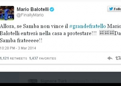 Grande Fratello: Balotelli fa il tifo per Samba