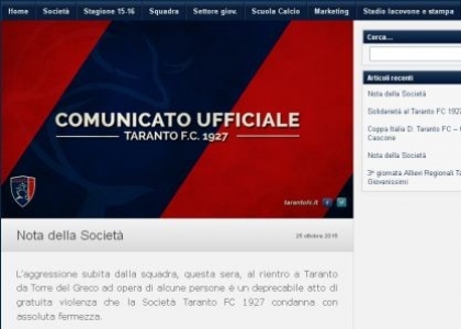 Serie D, Taranto: giocatori schiaffeggiati dai tifosi