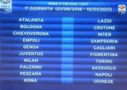 Serie A 2016-17: si parte con Juventus-Fiorentina e Milan-Torino