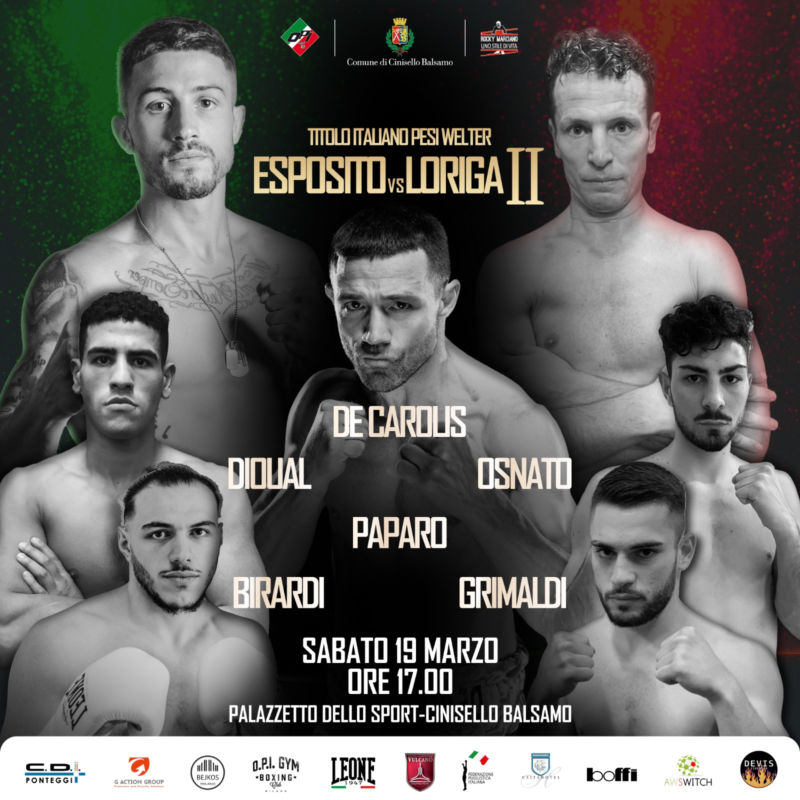 Per la OPI 82, sabato a Cinisello torna la grande boxe. Sfida tricolore Esposito-Loriga e altri sette match pro