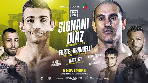 Al Palazzetto di Roma, grande boxe venerdì con Signani-Diaz europeo medi e Forte-Grandelli UE piuma