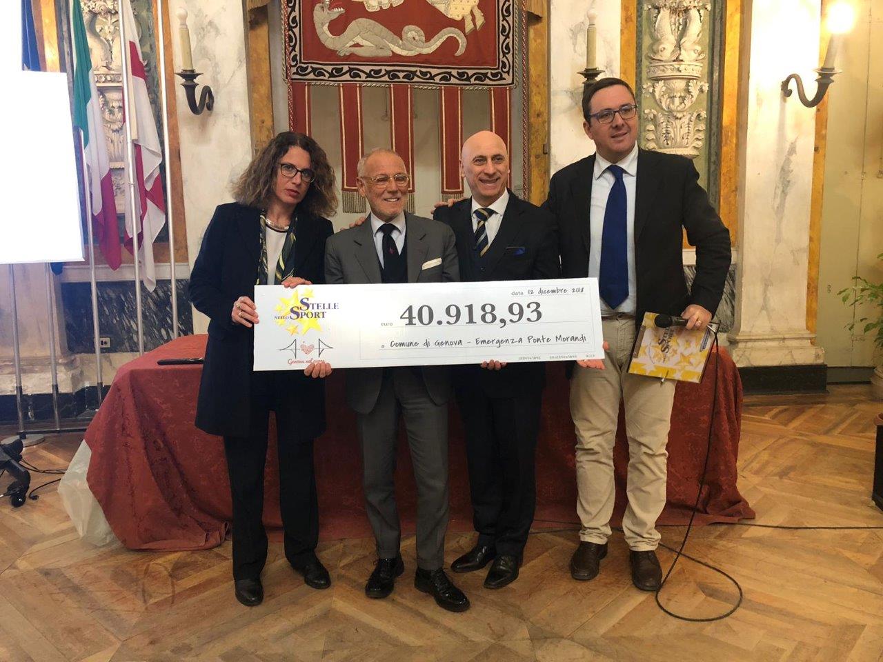 Stelle nello Sport consegna quasi 41.000 euro al Comune di Genova per emergenza Ponte Morandi