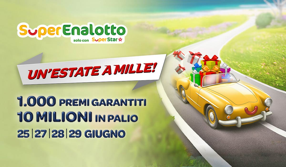 “Un’Estate a Mille” ti attende con SuperEnalotto SuperStar e 250 premi in palio ad ogni concorso!